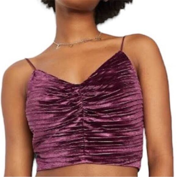 NEW WILD FABLE Dark Purple Ribbed Striped Velvet Crop Top Bralette Cami Tank XL - Picture 5 of 10